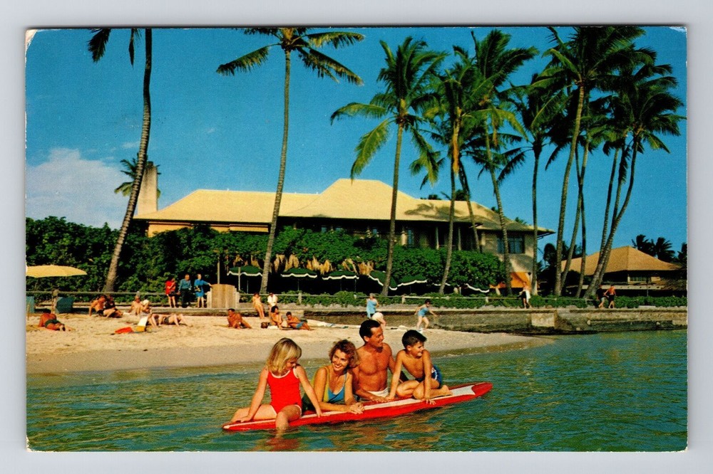 Waikiki HI-Hawaii, Halekulani, Swimming Beach, Vintage Postcard