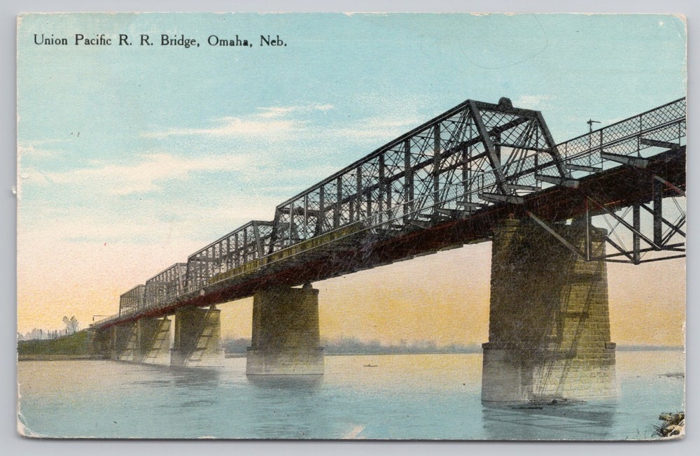 Omaha Nebraska NE, Union Pacific Railroad Bridge Missouri River c1910 Postcard
