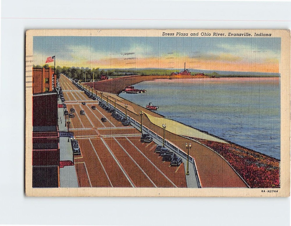 Postcard Dress Plaza & Ohio River Evansville Indiana USA