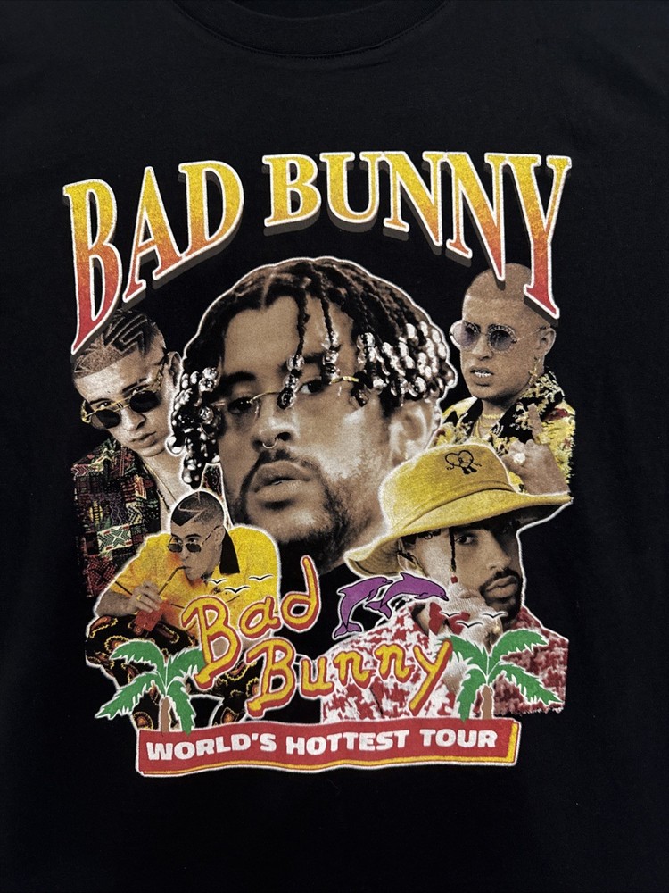 Bad Bunny 2022- medium Size- Short Sleeve Rap Music Band Tour Tee-Black