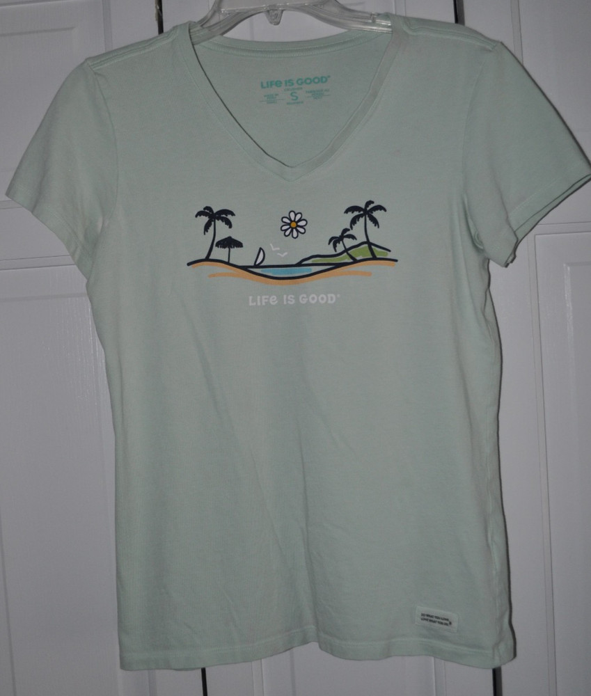 LIFE IS GOOD Women's Small Crusher Tee - Light Green ~ V-Neck