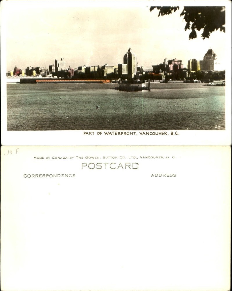 Waterfront Vancouver British Columbia Canada handcolored RPPC Gowen Sutton