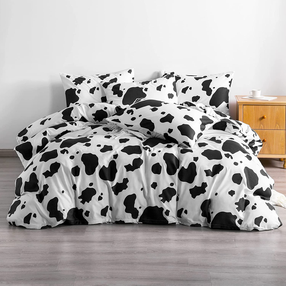 Microfiber Queen Duvet Cover Set, 3 Pieces Ultra Soft Cow Printed Comforter Cove
