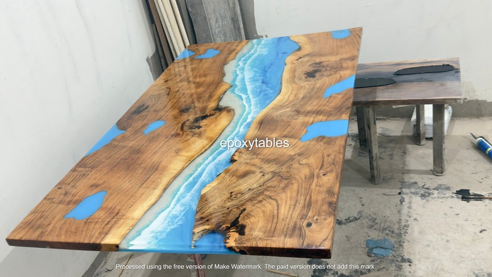 60x30 Modern Live Edge Walnut Dining Table Ocean Wave Design for Home Decor
