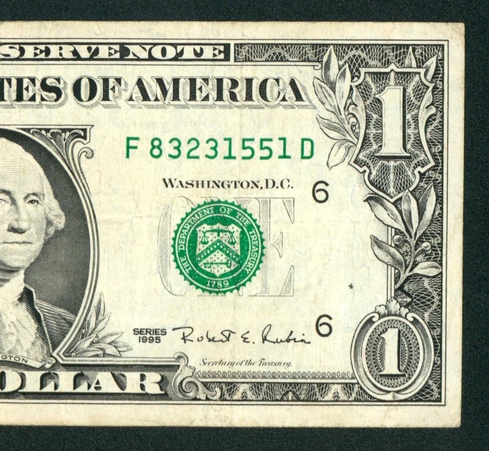 *WEB PRESS NOTE* (EXPERIMENTAL) $1 1995 Plate #4/10 Federal Reserve Note