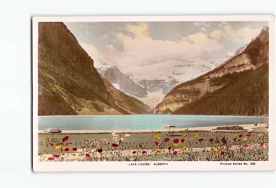 Postcard Lake Louise Alberta Canada Real Photo Hand Coloured Fred Spalding