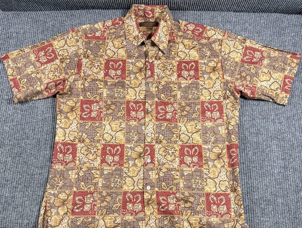 Tori Richard Shirt Mens Medium Tropical Floral Geometric Short Sleeve Button Up