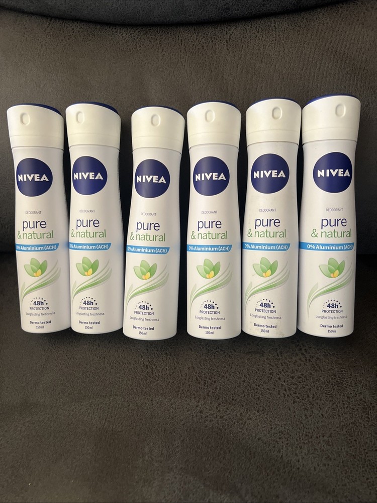 Nivea Pure Natural 0% Aluminum Deodorant Spray 48h Protection 150ml Pack of 6