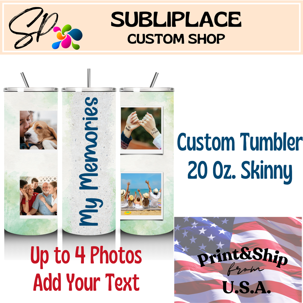Custom 20oz Skinny Tumbler with 4-Photo Collage & Personalized Text Travel Mug