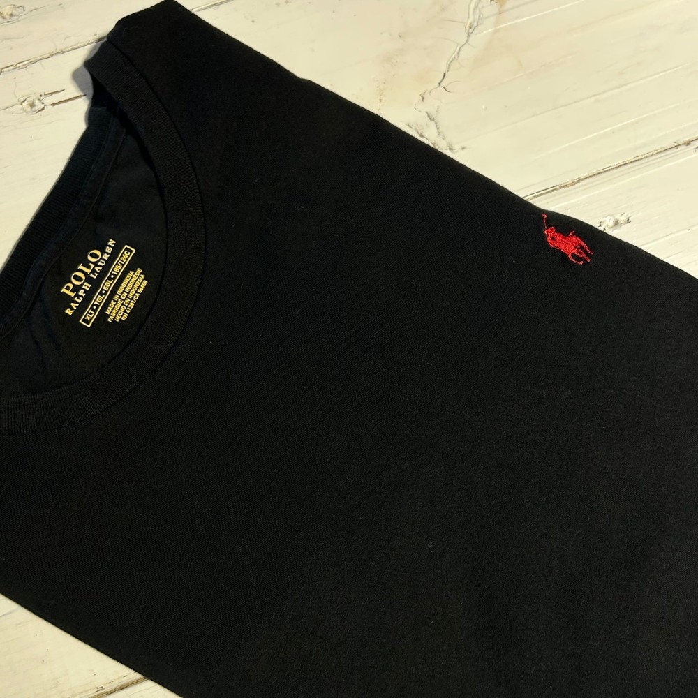 Polo Ralph Lauren Mens Black Cotton Crewneck T-Shirt Red Pony Logo XLT