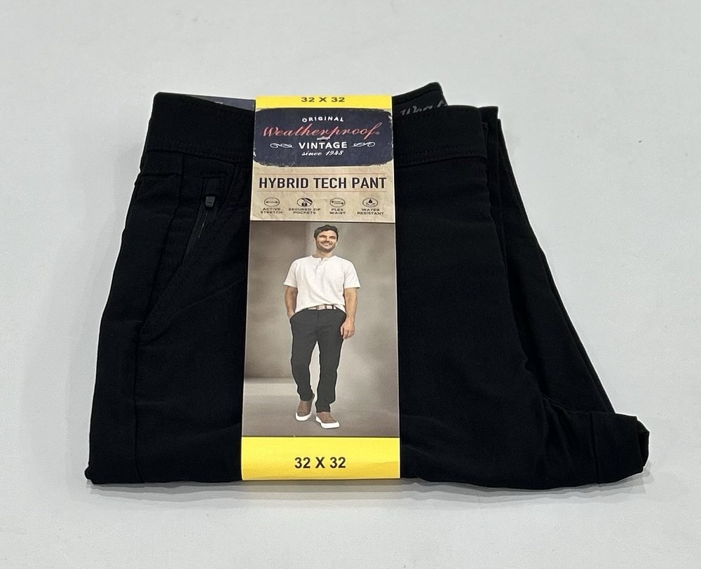 Vintage Weatherproof Hybrid Tech Pants for Men in Black Size 32x32