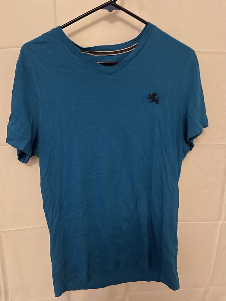 Express Men’s V-Neck T-Shirt Blue Lion Logo Short Sleeve Size M