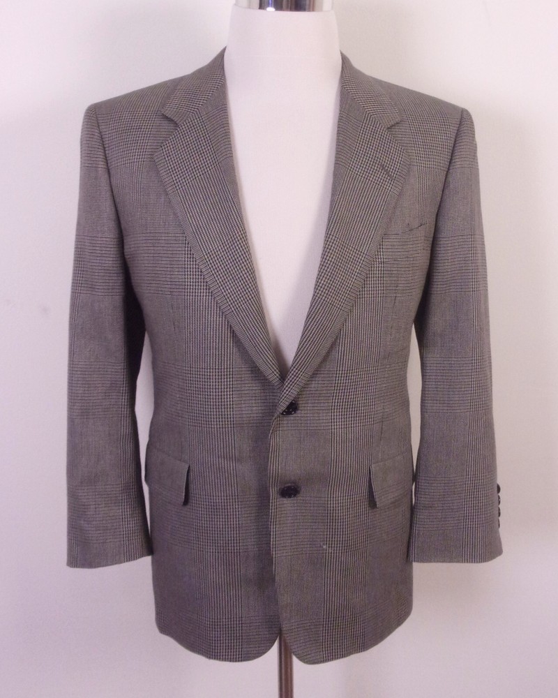 vintage Hickey Freeman Houndstooth Plaid Canvassed Wool Blazer Sportcoat 40 S