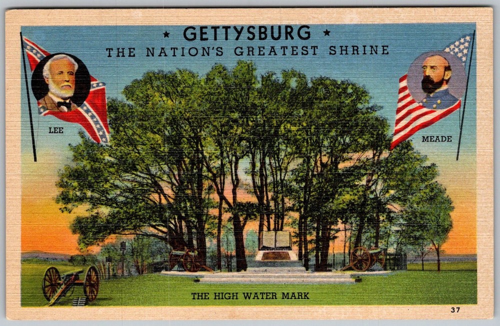 Vtg Linen Postcard High Water Mark Monument Gettysburg, PA 1930s