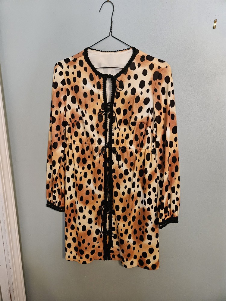 1960's Leopard Print Mini Dress Tunic Shirt Top Mod Hippie GOGO Vintage