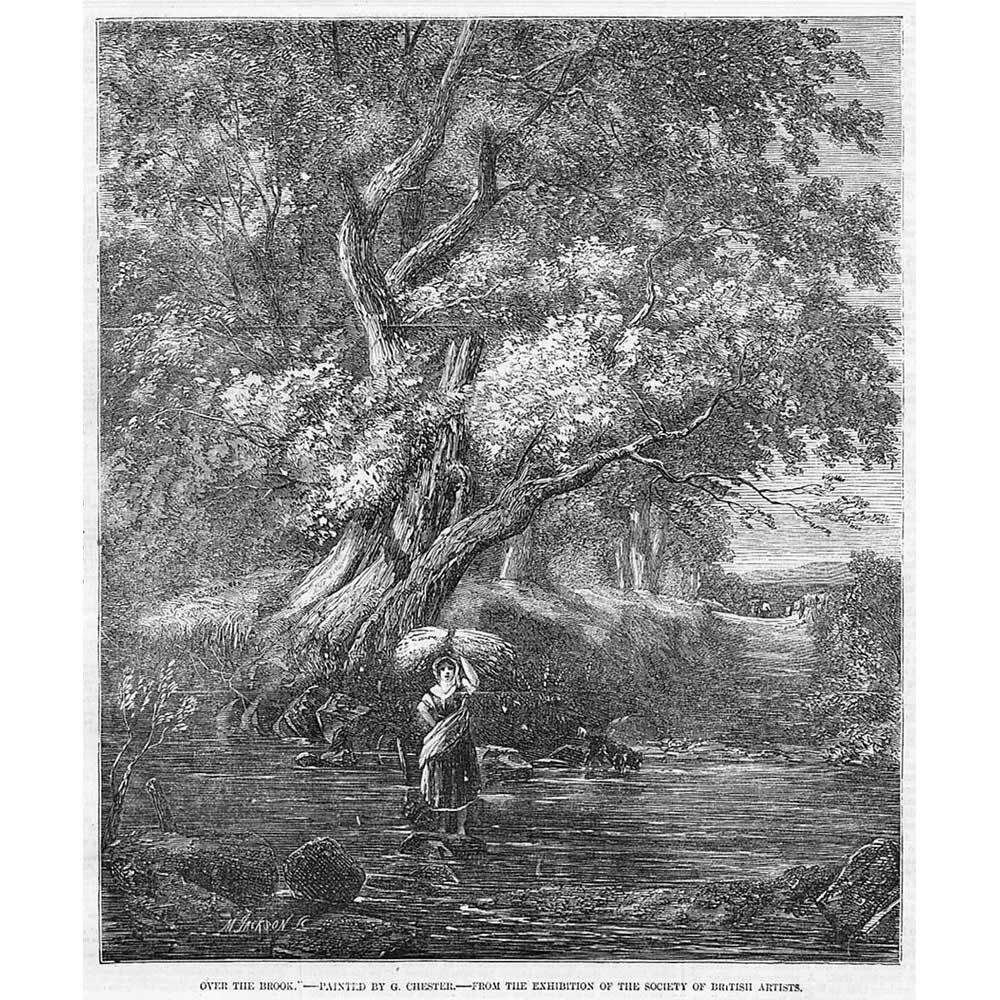 FINE ART Over the Brook by G Chester - Antique Print 1857