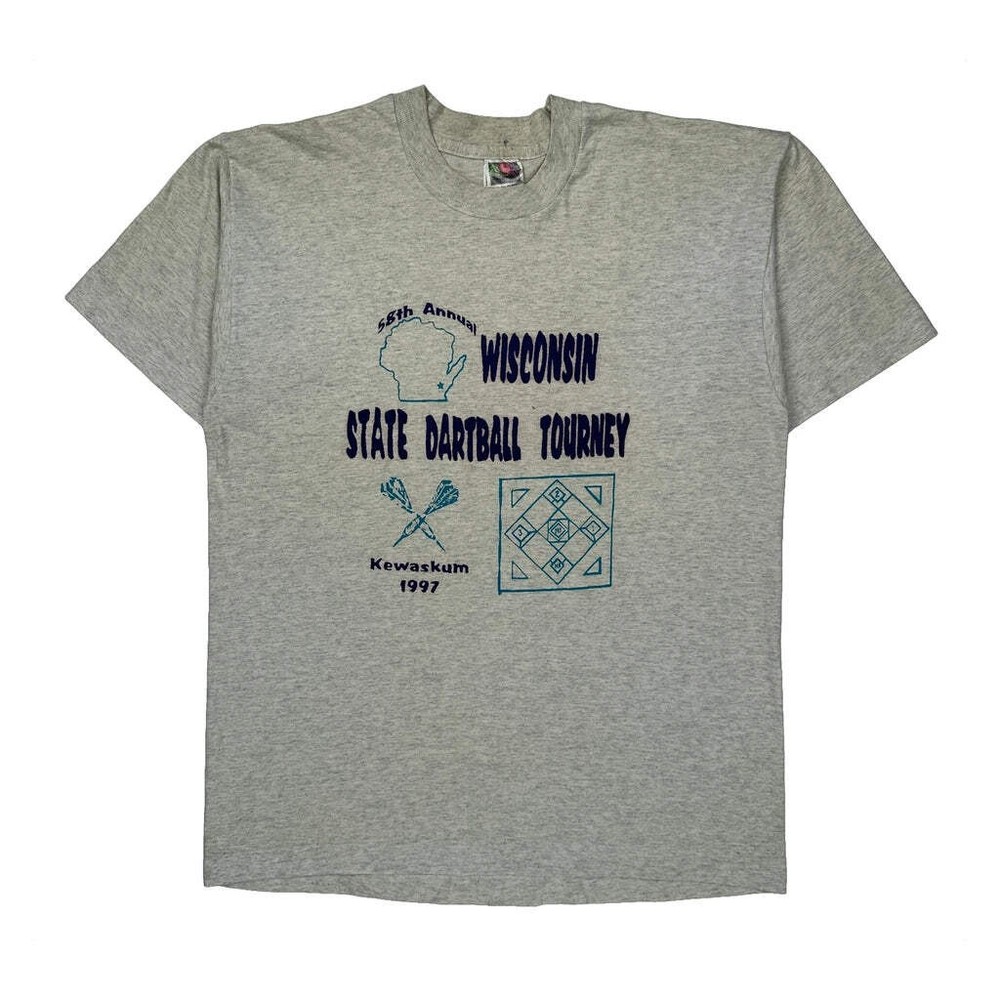 Single Stitch Fruit Of The Loom Graphic T-Shirt - Large Gray Cotton Blend