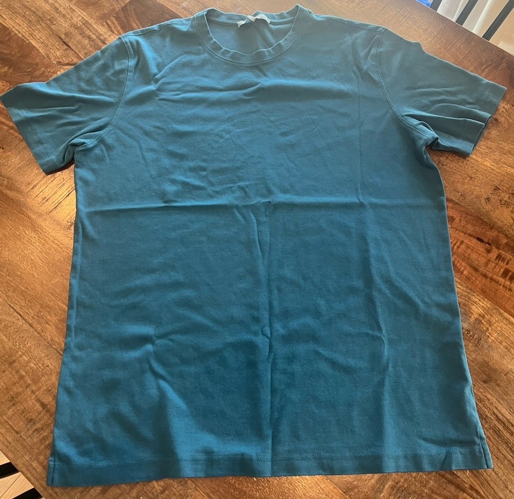 Robert Barakett Men Size L Pima Cotton Used T Shirt Solid Blue Round Neck