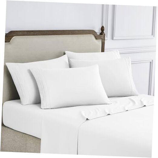 6-Piece Bed Sheet Set - Deep Pocket, Soft Brushed Microfiber Sheets, Cool &
