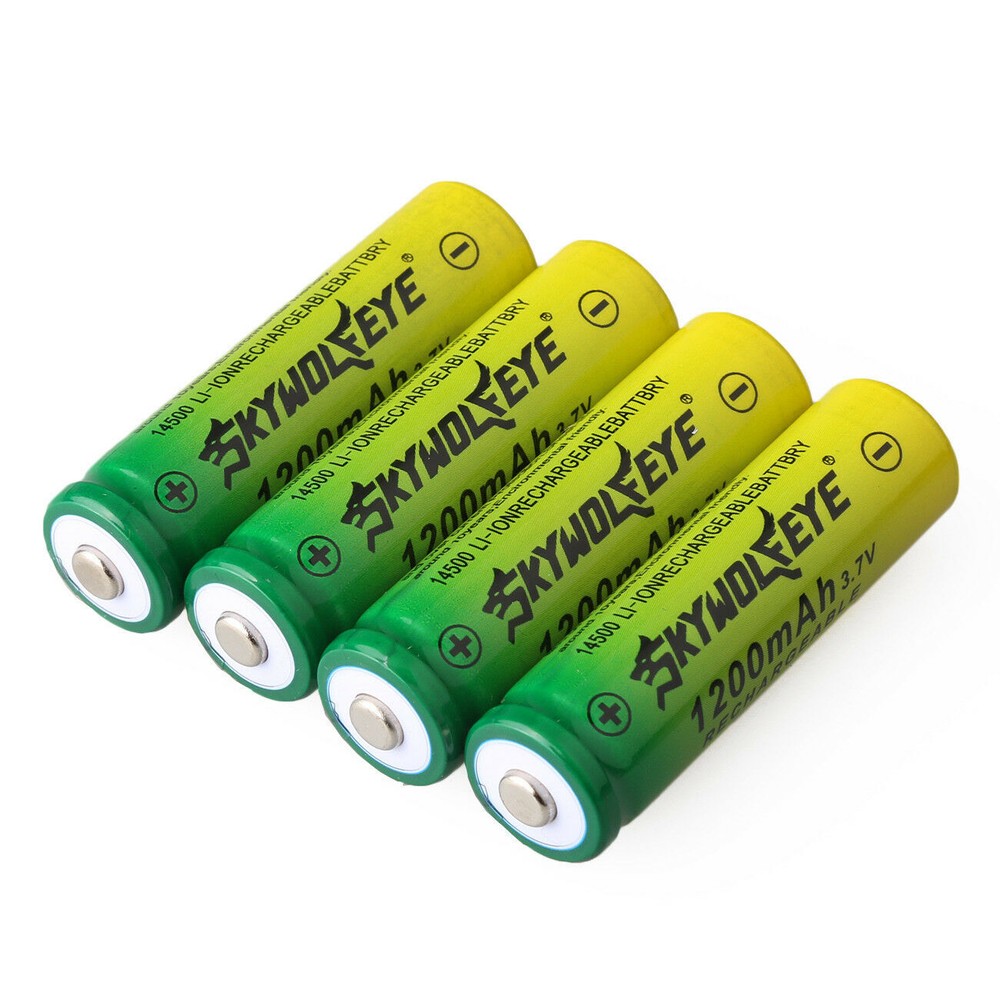 4pcs SkyWolfEye 14500 Battery 3.7V 1200mAh Rechargeable Batteries Cell USA