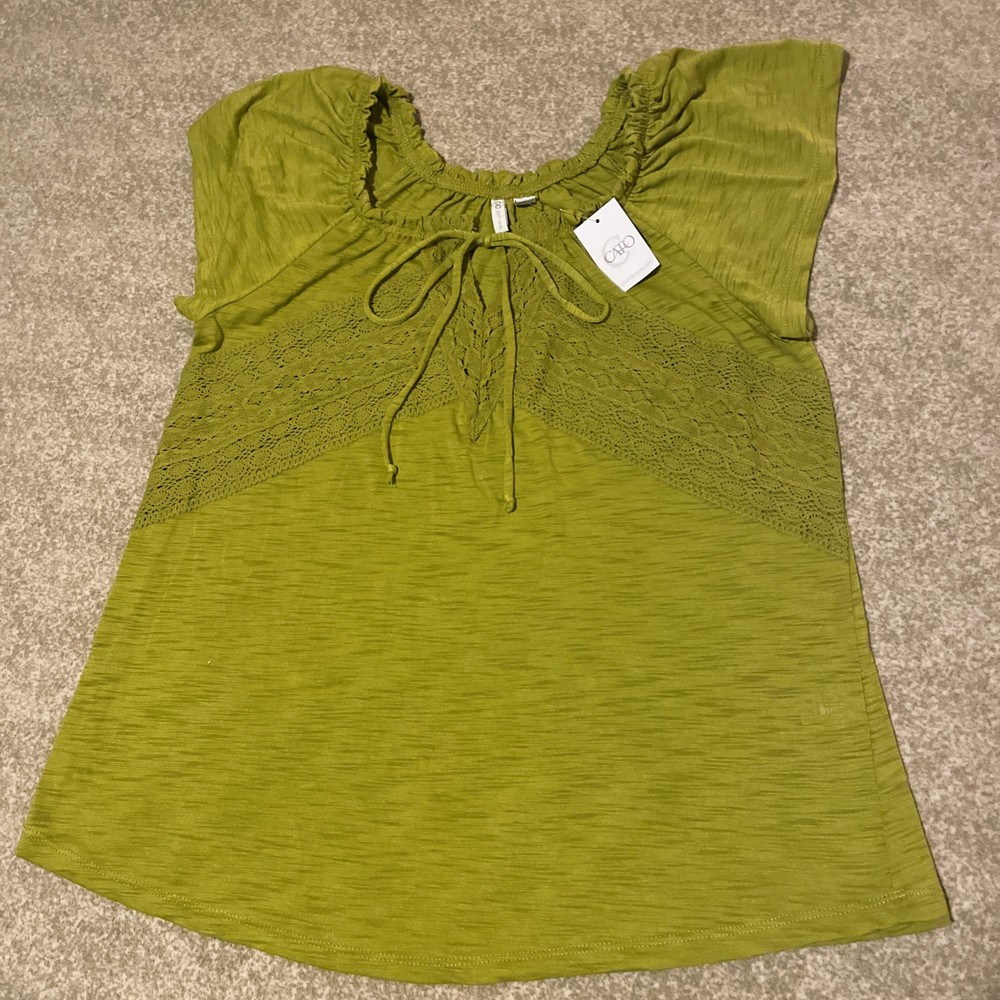 CATO Green Peasant Style Knit Short Sleeve Top Women’s Size Small ~ New!!