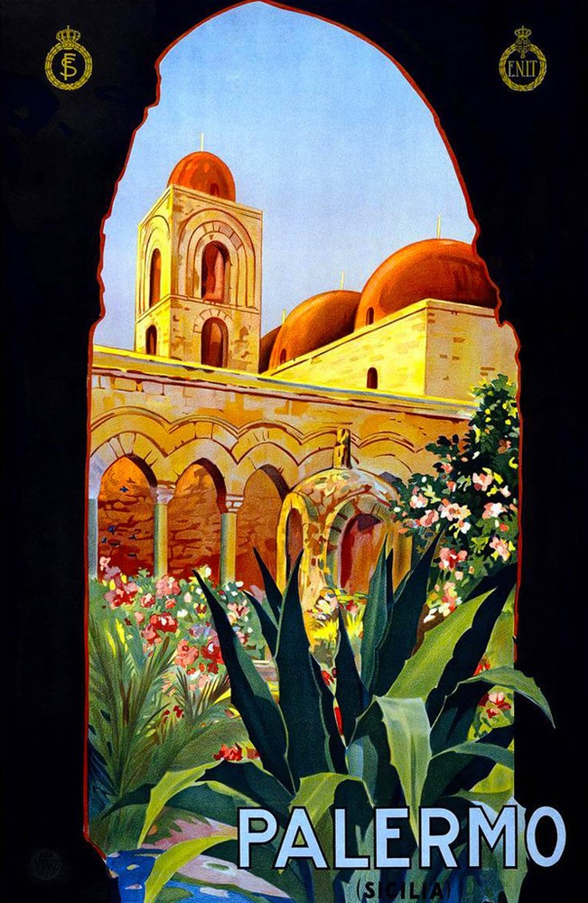 Cool Retro Travel Poster *FRAMED* CANVAS ART ~Palmero Italy 18x12