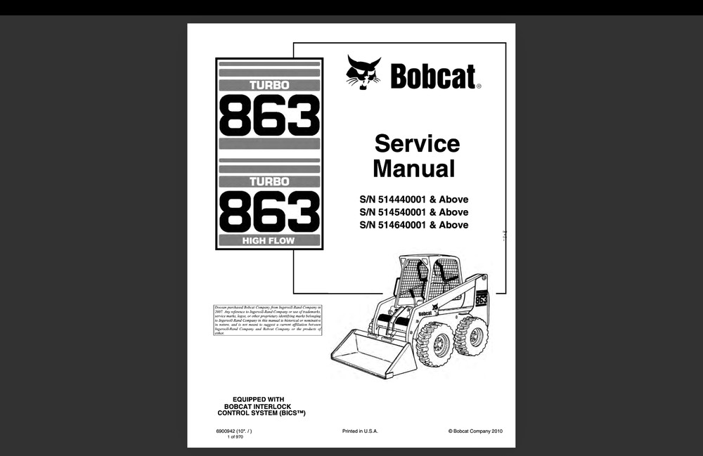 Bobcat 863 Service Repair Manual, Workshop Manual