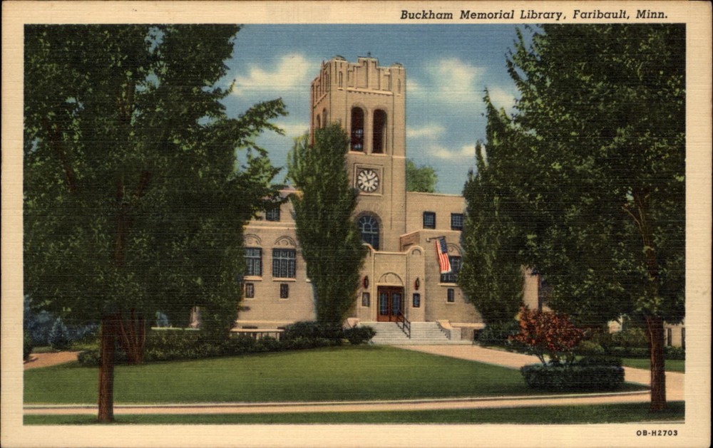 Buckham Memorial Library Faribault Minnesota vintage postcard b209