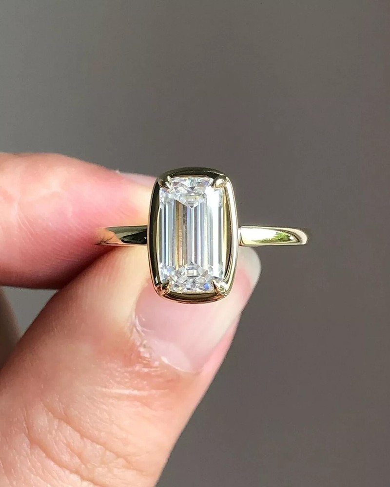 4ct Emerald Simulated Diamond Solitaire Wedding Band 14k Gold Plated