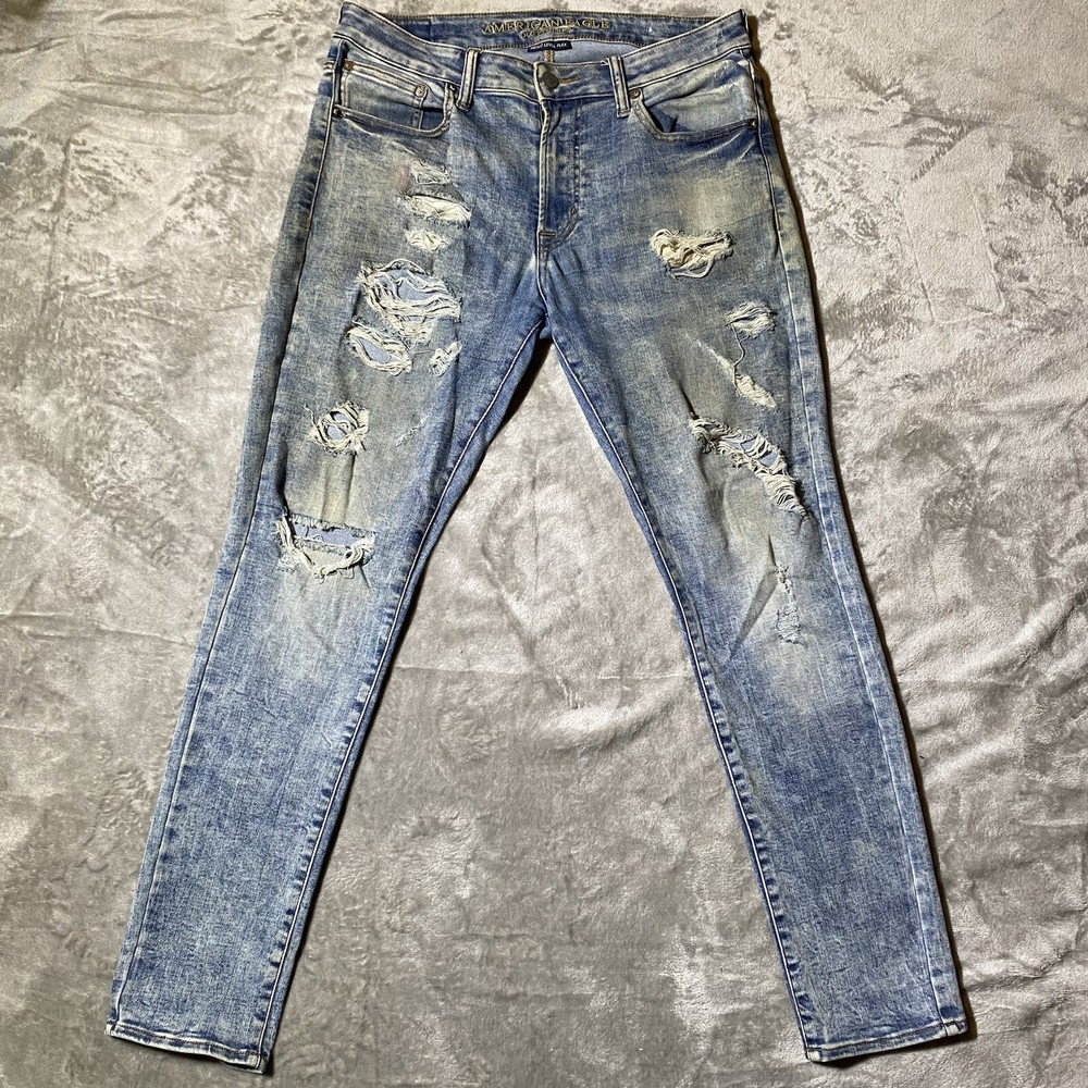 American Eagle Jeans Mens 29x32 Blue Denim Skinny Next Level Flex Distressed