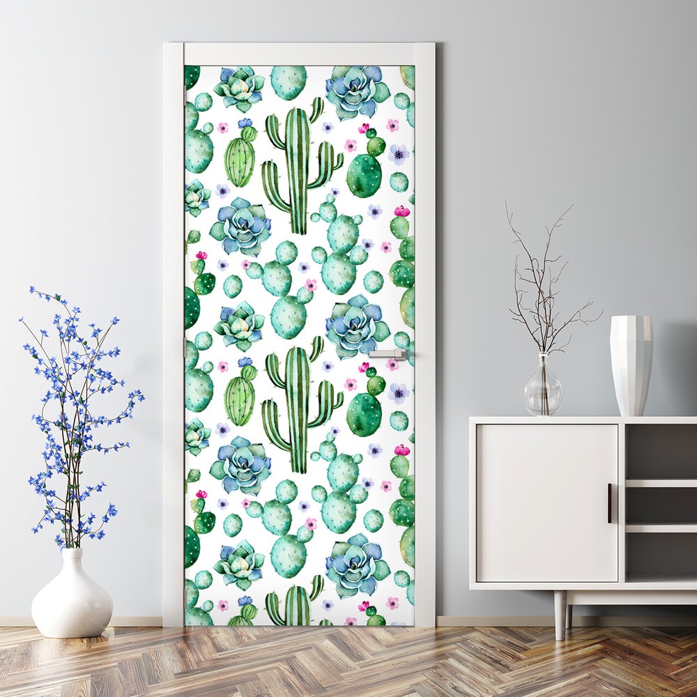 Charming Watercolor Cactus Succulent Removable Self-Adhesive Door Sticker