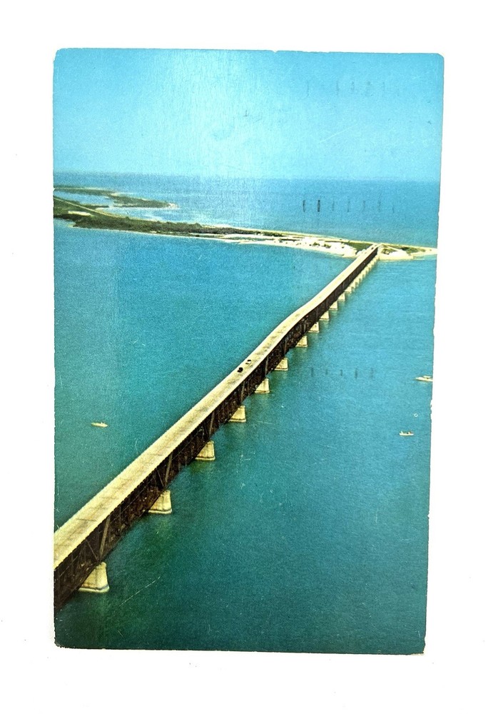 Vintage Postcard Bahia Honda Bridge Overseas Highway Florida Aerial View Posted