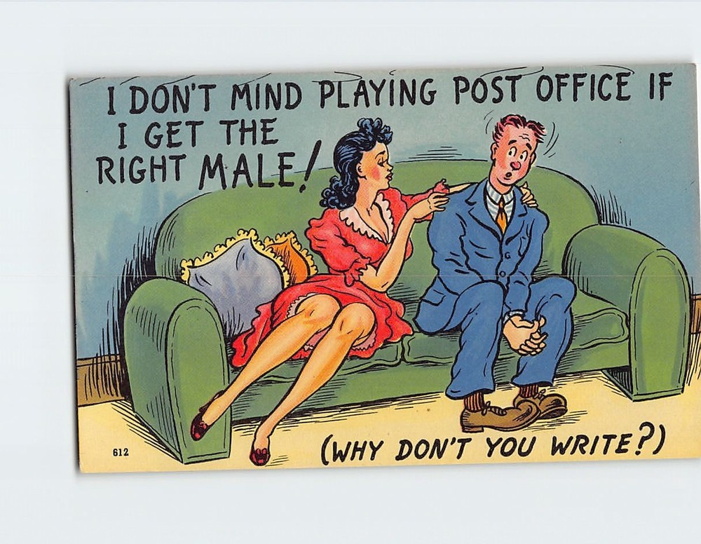 Postcard Playing Post Office Man & Woman Comic Humor Card