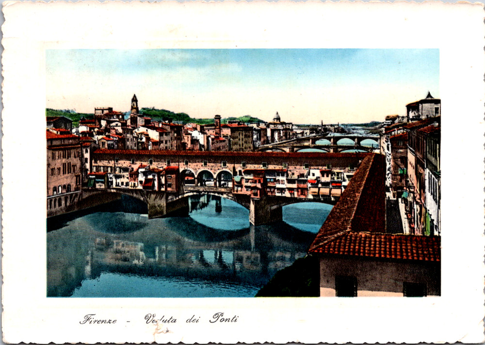 Vintage Postcard Florence Italy Ponte Vecchio Bridge Scenic View