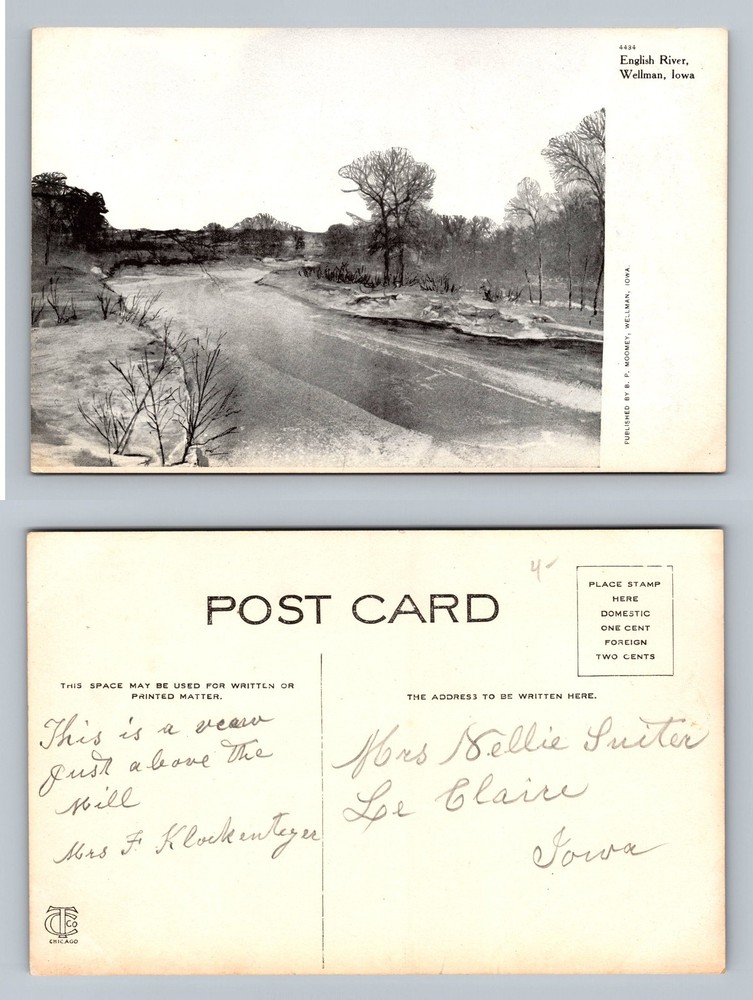 Wellman, IA-Iowa, English River Scenic Winter View Vintage Postcard