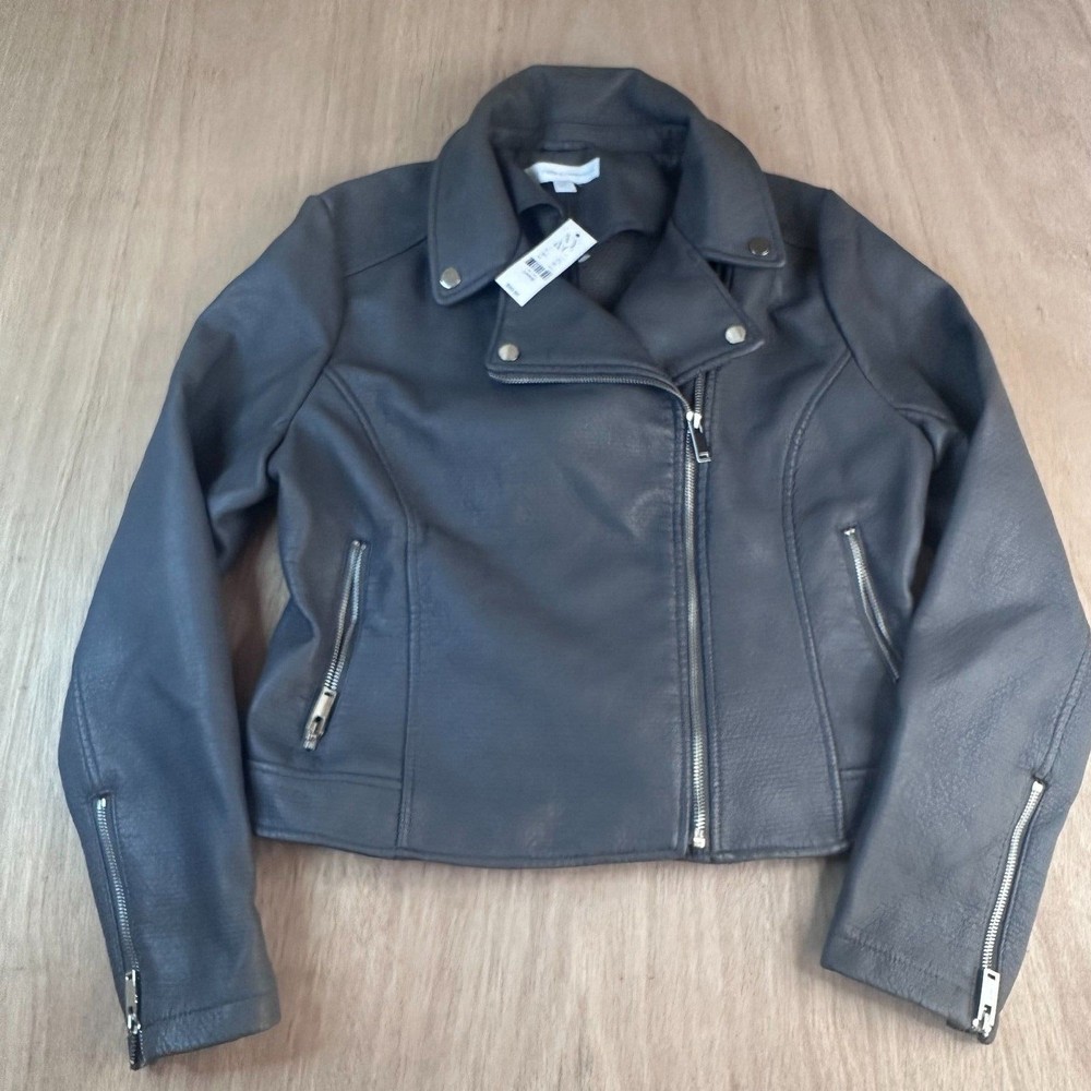 New York & Company Moto Jacket Womens Large Gray Faux Leather Biker NWT