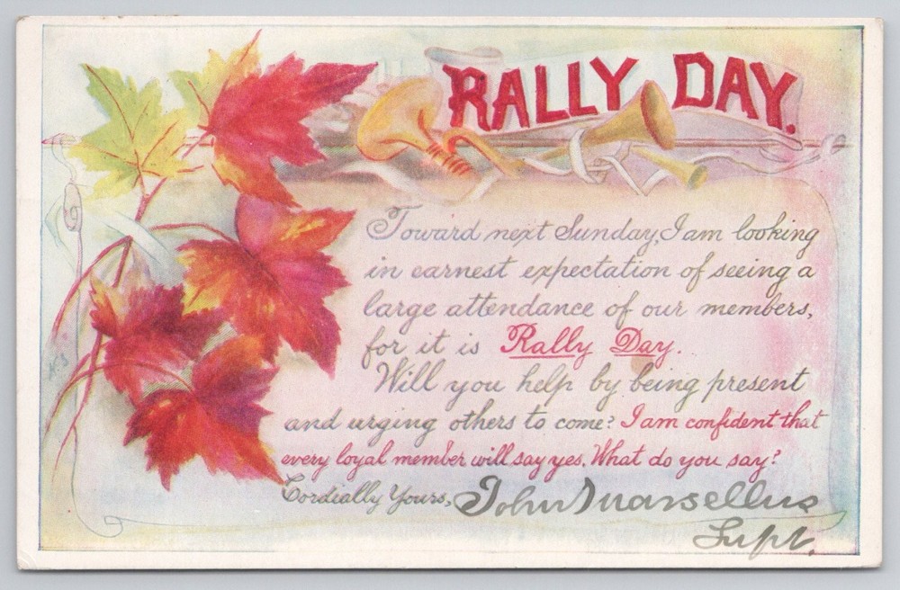 1910 Rally Day Postcard Syracuse NY Maple Leaves Goodenough & Woglom