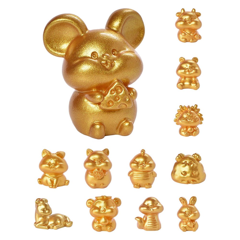 Zodiac Figurines Golden Resin Miniature Animals Lucky Decoration, Sculpture