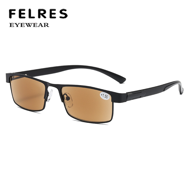 Square Tinted +1.00 Reading Glasses with Metal Frame for Men Outdoor Fashion Sunglasses