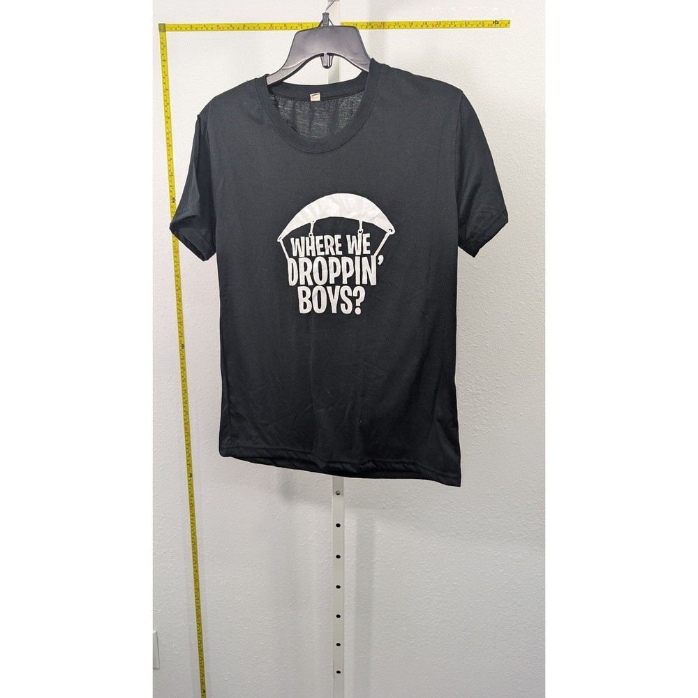 Where We Droppin Boys Fortnite Graphic T-Shirt Mens Medium Black Short Sleeve