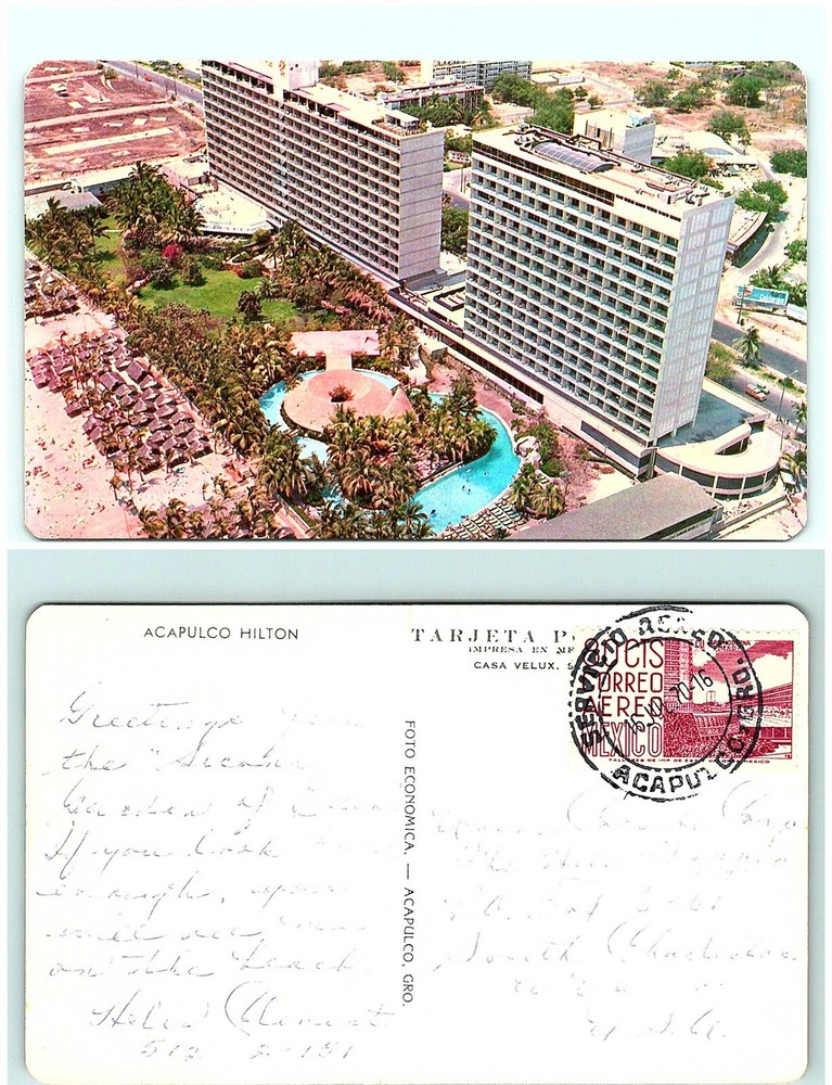 S03-1432, Acapulco Hilton, * * Mexico 1970 To Usa, Postcard