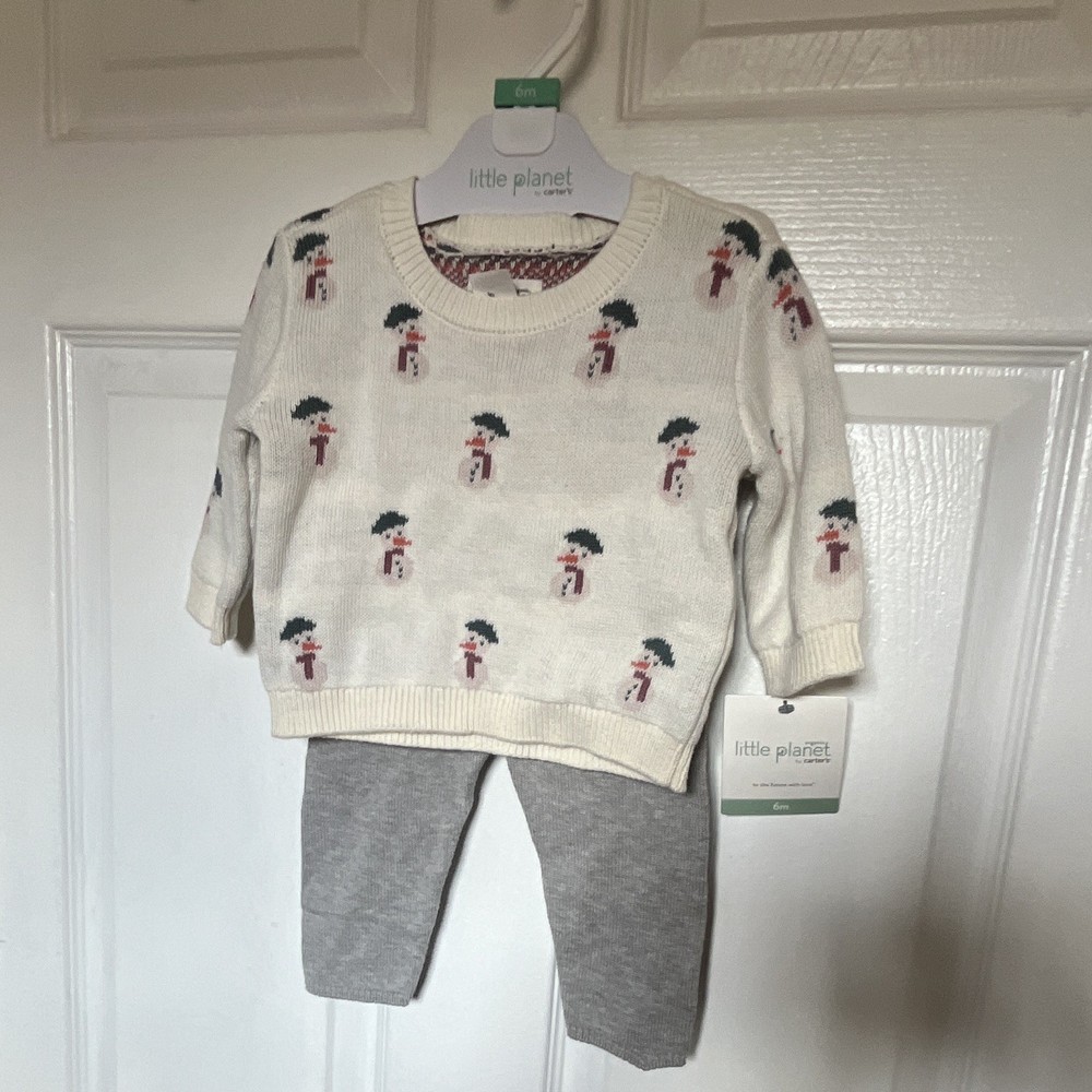 Little Planet by Carter's Organic Snowman Sweater & Pants Set 6m Winter Knit