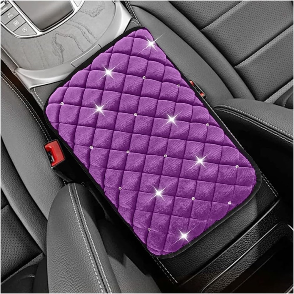 Soft Fluffy Car Center Console Cover with Crystal Rhinestones, C Color: Purple