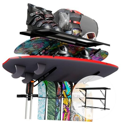 Ski and Snowboard Rack Wall Mount - 46x16x14 Rolled Steel Snowboard Wall Mount