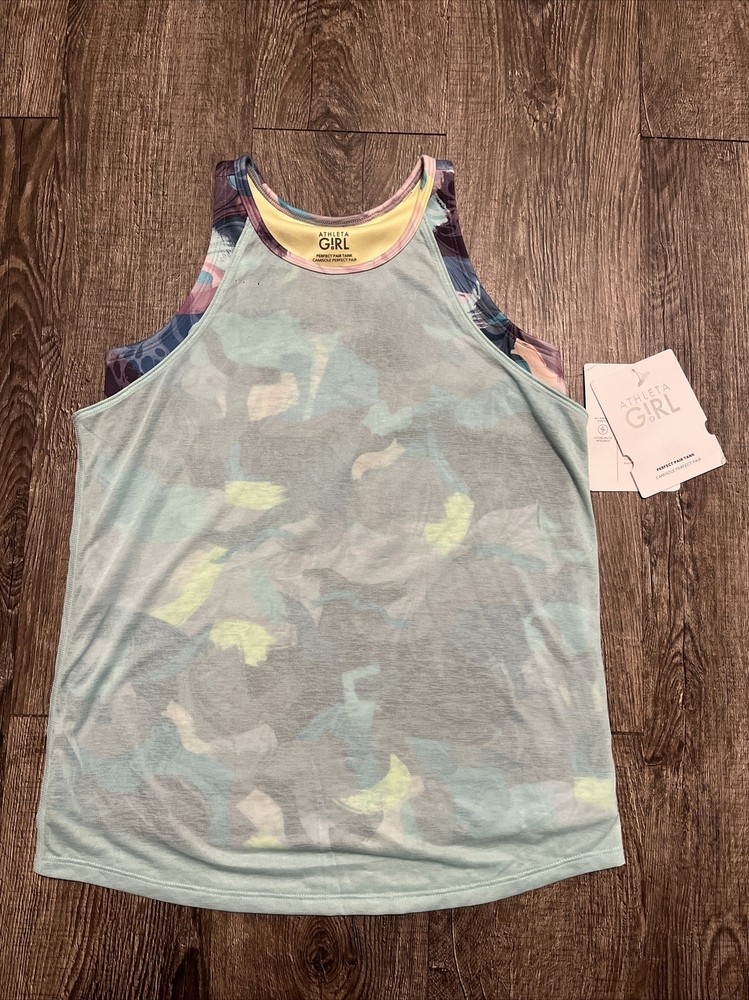 NWT Athleta Girl 12 L perfect pair tank blue $39 Gym Workout Run