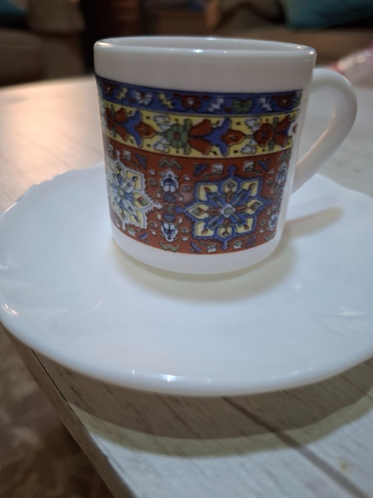 Vintage Coffee Cups Set 5 Pieces Arabic Turkish Porcelain Cups Floral Design