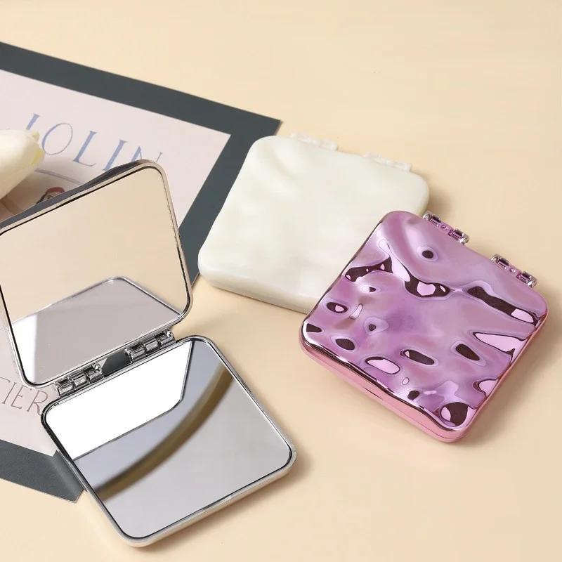 Multicolor Square Foldable Modern Plastic Makeup Mirror with Free Stand Portable Design