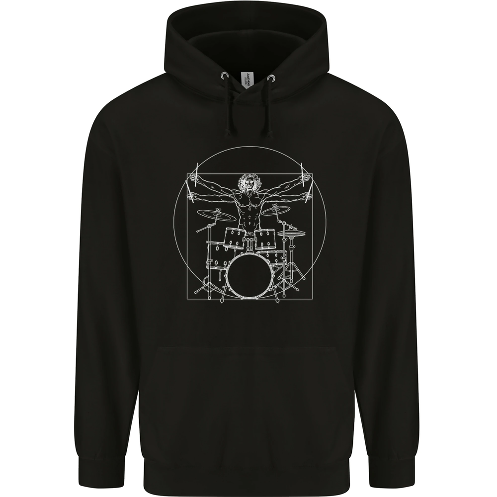 Vitruvian Drummer Funny Drumming Mens 80% Cotton Hoodie
