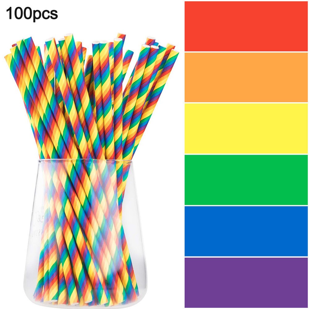 100pcs Straws Biodegradable Paper Drinking Straws Retro Stripe Drinking Straws