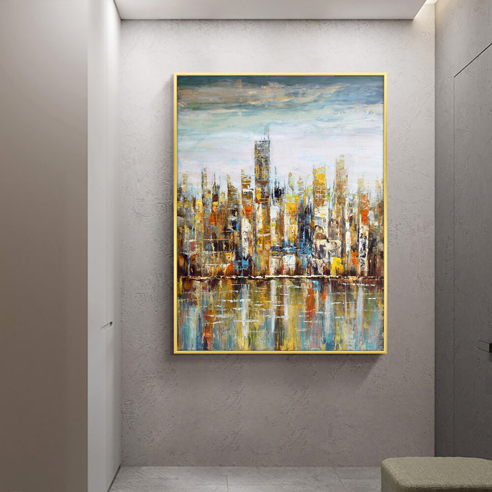 Abstract Colorful Building Oil Painting Handpainted On Canvas Modern Wall Art
